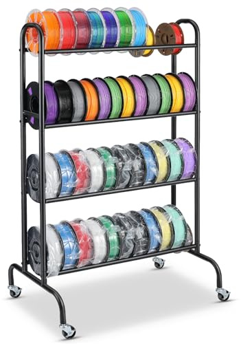 AHOWPD 3D-Drucker-Filament-Aufbewahrungsregal – 4 Etagen, robustes Metallregal, Filamente, Spulenhalter für PLA/ABS/TPU, organisiert für 3D-Druckstudio, Bürowerkstatt