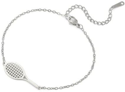 Tennisschläger Armband für Frauen Männer Edelstahl Noda Charms Tennis Ball Racket Armbänder Sportschmuck für Spieler Liebhaber Geschenk, 1.18 inches, Edelstahl, Ohne Stein