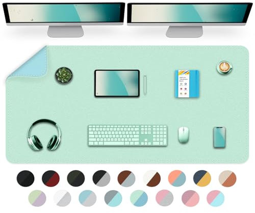 BLESWIN Doppelseitige Schreibtischmatte Groß, Wasserdichte leicht zu reinigende Schreibtischmatte, Multifunktionale Verwendung für Büro/Haus/Deko-Seegrün+Blau, 120cmx 60cm