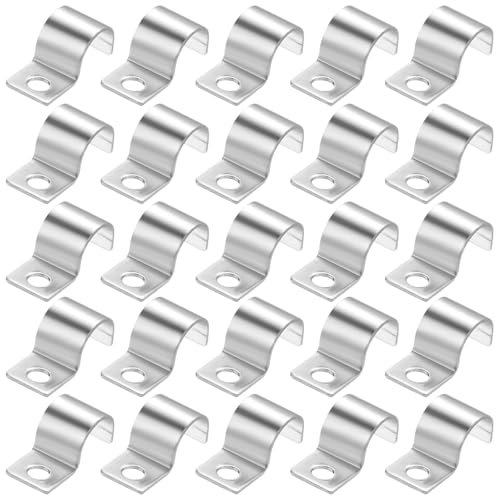 Hshenjhu 25 Pièces Attache de Fixation Pour Tube en U, 15-16 mm Collier de Fixation Tube Inox, Attache-câble Collier de Tuyau en U, Fixation Pour Tube Clips, Pour La Fixation De Câbles et Fils