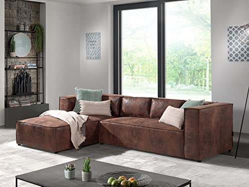 Lisa Design Stella – Ecksofa – 4-Sitzer – industrieller Sti – Links Braun
