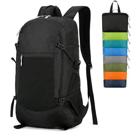 levayhill Wanderrucksack, Tagesrucksack, leicht, verstaubar, Reisen, Outdoor, Camping, ultra-faltbar, Tagesrucksack für Damen und Herren, 30 l, Schwarz, Schwarz, 30L, Wanderrucksack