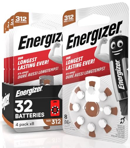 32 Batterie Acustiche Energizer per Apparecchi Acustici Auricolari Misura 312 Marrone - 4 Blister da 8 Pile
