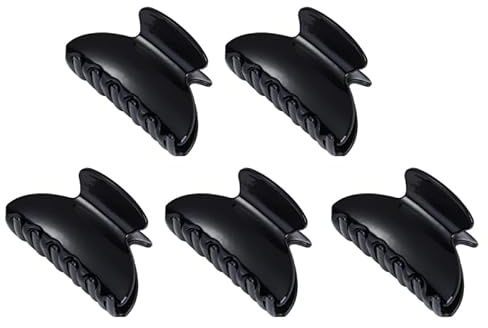 Healvian Lot de 5 Pinces à Cheveux Noires Brillantes, Résistantes et Robustes, Taille Moyenne, Griffes Coiffantes pour Femmes et Filles, Convient à Différents Types de Cheveux, Usage