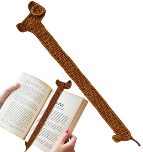 Einzigartige Lesezeichen – Süßes Braunes Häkel-Lesezeichen | Lesezeichen Für Buchliebhaber | Handgemachte Gestrickte Dackel-Lesezeichen | Einzigartiges Buchzubehör, Ästhetische Lesezeichen Zum Lesen