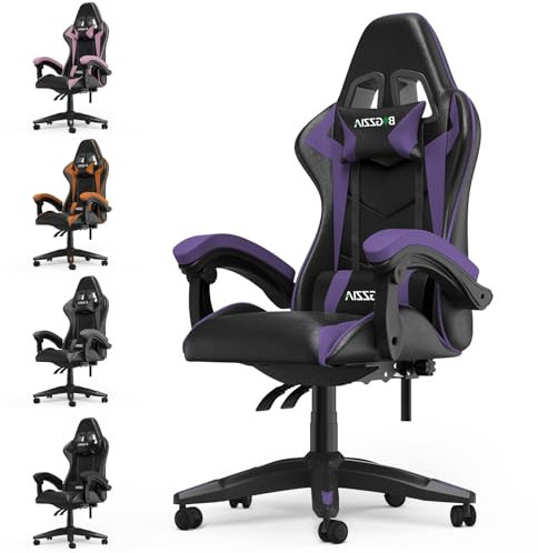 Racingreat Gaming Chair, Video Game Chair, Ergonomic Gaming Chair for Adults, Height Adjustable Reclining Computer Chair with Headrest and Lumbar Support (Without RGB, Purple)