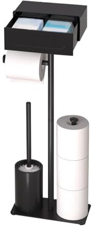 TOWEBOORY Porte-Papier Toilette en Acier Inoxydable avec Brosse WC, Support de Papier Toilette sur Pied avec étagère Support Papier Toilette sans Perçage pour Salle de Bain et Cuisine