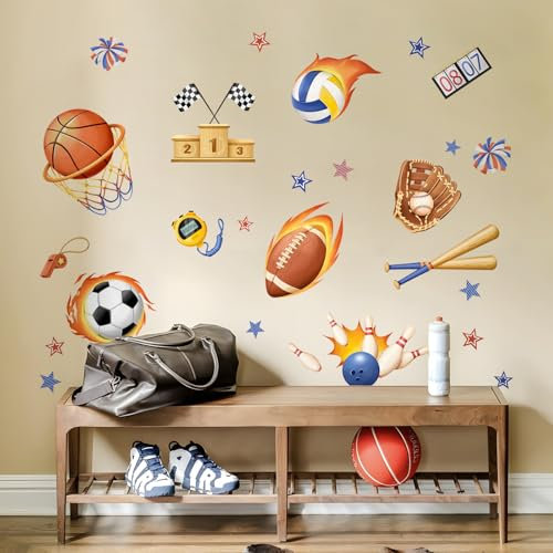 Decvictor Wandtattoo 3D Sport Ballspiele Wandaufkleber Basketball Fußball Fußball Wandsticker Kinderzimmer Babyzimmer Jungenzimmer Wanddeko