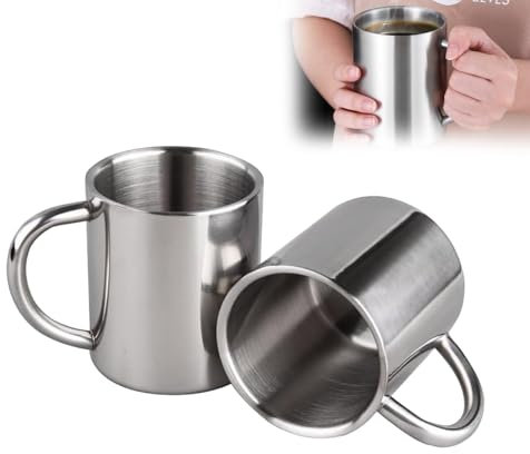 2 Stück Edelstahl Becher - Thermotasse mit Henkel - 300ml Doppelwandige Verbrühungsschutz, BPA-Frei für Camping Reisen Heim