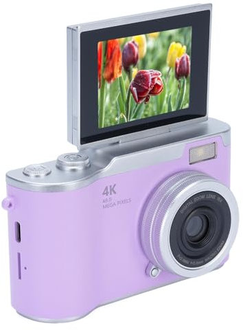 Digital Camera for Photography, 1080P 48MP Vlogging Camera with 2.4 Inch 180° Flip Screen, 8X Digital Zoom Compact Retro Camera (Purple)