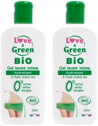 Love & Green - Gel Lavant Intime Hydratant Bio 200 ml - Fabriqué en France (Lot de 2)