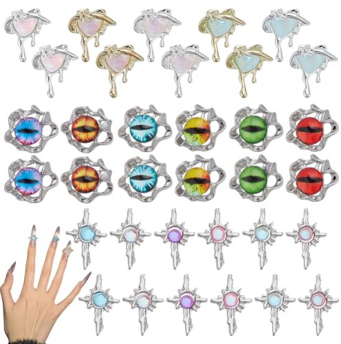 HOBBIESAY 34Pcs Eye Nail Charms 17 Styles 3D Alloy Cross Nail Art Decoration for Supplies Manicure Craft DIY