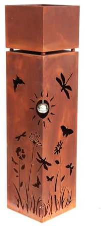 Gravidus Dekosäule FLORALIA aus Metall in eleganter Rostoptik mit integrierter Pflanzschale und Zierkugel – wetterfeste Gartensäule für stilvolle Außen-Deko (102 cm hoch)