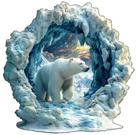 Jigfoxy Wooden Jigsaw Puzzles for Adults, Polar Bear Wooden Puzzle 265pcs, Unique Shape Wood Puzzles, for Family Friend with wooden box(13.4 * 13.4in)