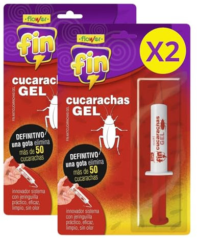 Flower x2 Insecticida Anti Cucarachas Formato Jeringa 10 gr | Jeringuilla Anticucarachas Eficaz Elimina y Mata Cucaracha | Gel Atrayante y Duradero | Interior y Exterior | Aplicación Fácil y Segura