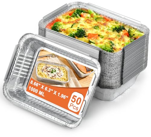 ZGONOUY 50 Stück Aluminium-Backformen Aluminiumfolien-Backbleche Einweg-Backformen aus Aluminiumfolie, geeignet zum Backen, Braten und Kochen 22 x 16 x 5 cm, 1000 ml (ohne Deckel)