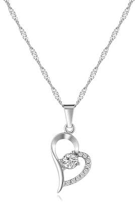 Kim Johanson® Damen Edelstahl Schmuckset *White Heart* in Silber I Halskette mit Anhänger & Ohrringe I Herz Set für Frauen I Wasserfest I Kristall Schmuck I Geschenk I Inkl. Schmuckbox