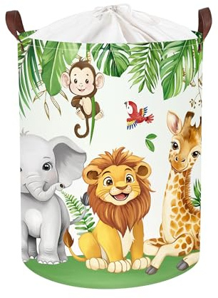 Clastyle Waldtier Aufbewahrungskorb Blatt Kleidung Wäschekorb Bad Aufbewahrungsbox für Eltern Organize Spielzeug Buch, Elefant Löwe Giraffe, 36x45 cm