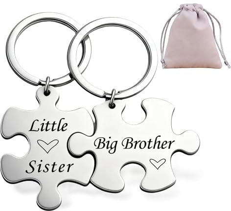 AYHYHLJZJ Schlüsselanhänger Set für Bruder und Schwester – Lustige Geschenke in Edelstahl für Geschwister, Perfekt für Geburtstage, Weihnachten und Anlässe, Geschenkideen für die Beste Schwester