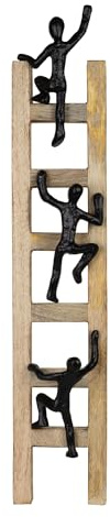 Moritz Skulptur Rise Schwarz 57,5 cm – Kletterer auf Leiter Mangoholz | Aluminiumfiguren, Statue zum Hinstellen oder Aufhängen, Filzvlies, Büro, Motivation, Teamgeist, Geschenkidee, 0,7 kg