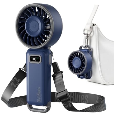 Diveblues Mini Ventilatore Portatile a Mano, Ventilatore Turbo USB Ricaricabile Pieghevole, 100 Velocità, Fino a 12 Ore di Autonomia, Ventilatore 4-in-1 da Tavolo e da Collo per Viaggi e Outdoor