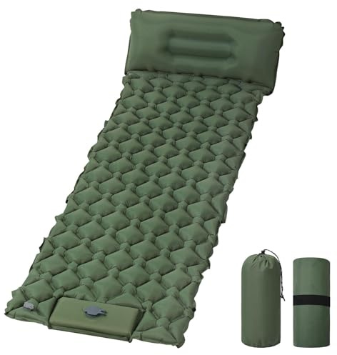 AUYAO Selbstaufblasend Camping Isomatte Schlafmatte, Ultraleichte Luftmatratze mit Fußpumpe, 190 x 60 cm Wasserdichte kompakte Isomatte für Outdoor Wandern Backpacking Camping Strand (Militärgrün)