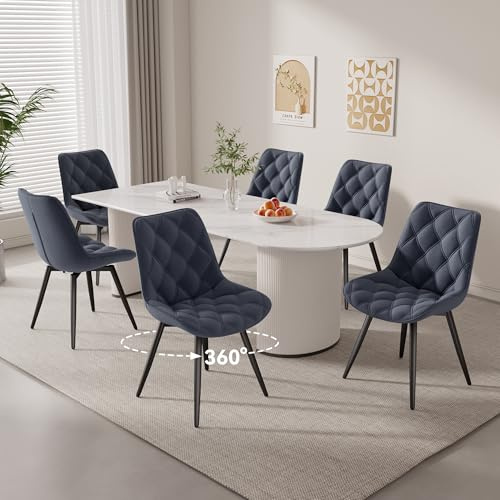Hawthyhome 360° Esszimmerstühle 6er Set Drehstuhl Polsterstuhl Dunkelgrau | Künstlicher Stoff Esszimmerstuhl,Küchenstuhl mit Rückenlehne,Moderne Sessel für Küche,Wohnzimmer,Balkon,Restaurant,Büro