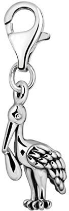 Quiges Charms Anhänger 3D Storch mit Baby Versilbert Damen Schmuck für Bettelarmband