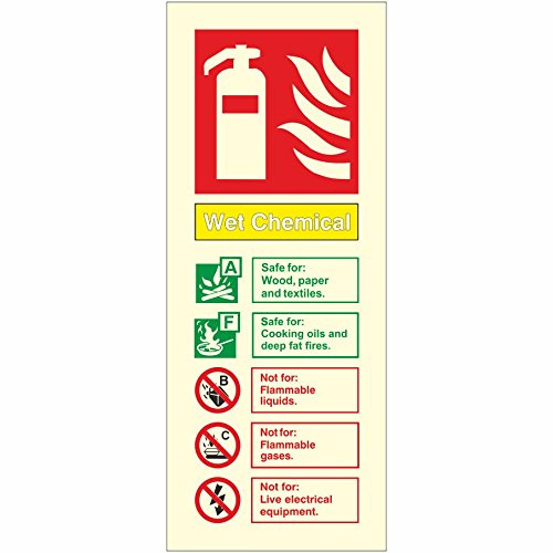 Glow In The Dark Wet Chemical Fire Extinguisher ID Sign 80mm x 200mm - Rigid Plastic
