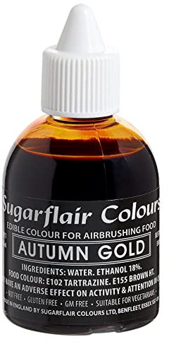 Sugarflair Colours Airbrush Colours Autumn Gold - Or d'Automne - Nourriture Dye Liquide, Peinture Airbrush pour Gâteaux, Cupcakes, Glaçage et Décorations de Gâteaux - 60 ml