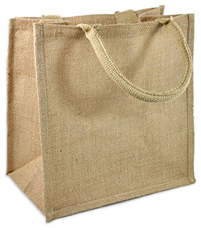 TBF (Pack of 12) Jute/Burlap Tote Bags Soft Cotton Handles Laminated Interior (Medium, Natural)