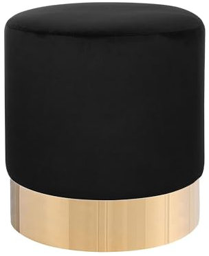 Beliani Runder Polster Pouf aus Samt schwarz Ottomane Sitzpouf Modern Barock Sophia