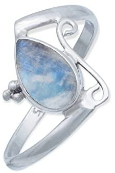 mantraroma Damen Ring 925 Silber Regenbogen Mondstein Edelstein weiß schlicht groß modern