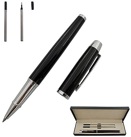 Accod Signature Pen Premium Metal Rollerball & Ballpoint Pen with Two 0.5mm Black Replaceable Refills High-grade Pen Box Gift for Family Friends and Colleagues (Black)