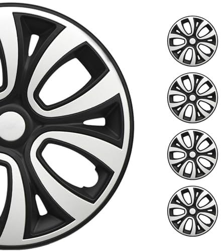 OMAC 4X Radkappen Radzierblenden Radblenden 16 Zoll Stahlfelgen Matt Schwarz-Weiß