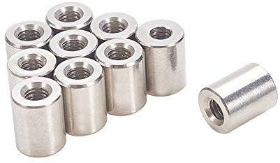 MroMax M4 x 8 x 10 mm Gewinde, runde Verbindungsmuttern aus Edelstahl 304, silberfarben, 10 Stück