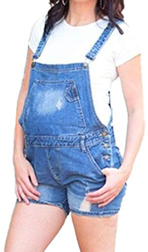 huateng Femmes Enceintes Déchiré Trou Denim Shorts Combinaisons Maternité Mode Bavoir Salopette Salopette Denim Shorts