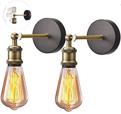 2 Stücke Retro Kupferkopf Innen Wandleuchte 180° Drehbare Industrieller Vintage Wandlampe E27 Halter für Loft Korridor Badezimmer Beleuchtung