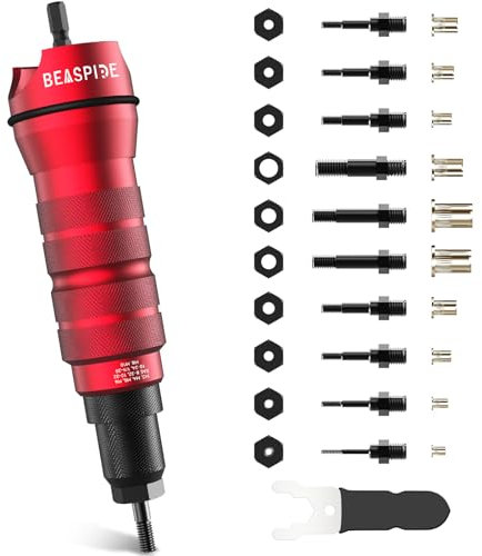 Beaspire Cordless Drill Electric Rivet Gun Adapter Rivet Nut Drill Adapter Kit Including 10 Mandrel and 50Pcs Assorted Rivet Nuts, Rugged Carrying Case