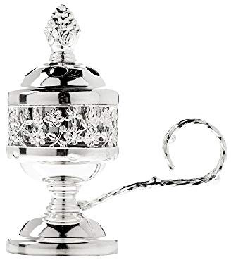 Danilovo Metall Weihrauchfass, Weihrauchbrenner zum Räuchern von Weihrauch oder Harzen (Höhe 12 cm, Schein Silber)