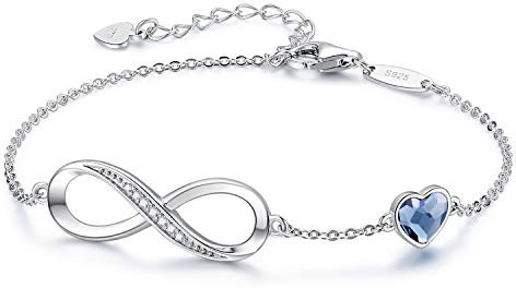 Infinity Armband Damen 925 Sterling Silber Rosegold or Edelstahl, Unendlichkeit Herz Armbänder Kristallen Armkette Valentinstag Muttertag Geburtstags Weihnachten Geschenk für Sie Frauen Freundin mama