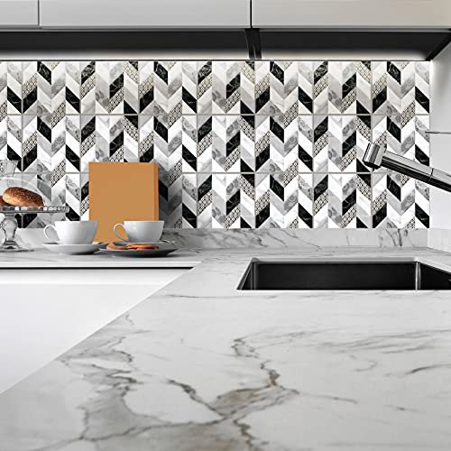 ADesign 32 Feuilles Mural Stickers Carrelage 2D Imperméables Carreau de Ciment Adhesif, Autocollants Carreaux Dosseret pour Cuisine, Salle de Bain la Décoration à la Maison / 15 x 15 cm /T1030
