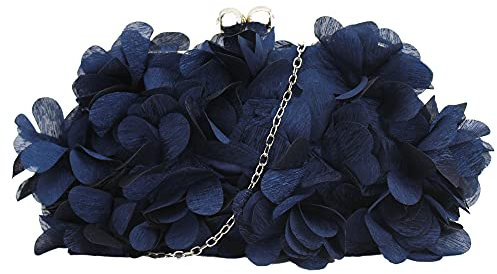 MEGAUK Damen Elegante Handtasche Blumen Clutch Seide Abendtasche Henkeltasche Crossbody Bag mit Kette Kisslock Design, Blau