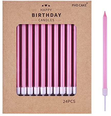 PHD CAKE Candele di compleanno metallizzate lunghe e sottili rosa, candele per torte, feste di compleanno, decorazioni per matrimoni, candele per feste