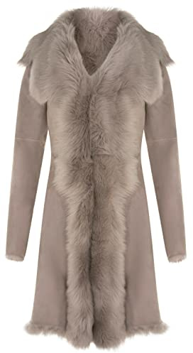 Infinity Leather Damen Hellgrau Damen Echt Toscana Schaffell Leder Wildleder Jacke Trenchcoat S