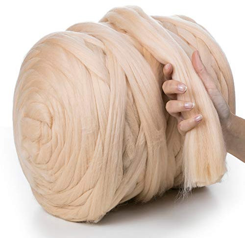 MeriWoolArt® 100% XXL Merino Wolle Garn 4-5 cm Dicke Wolle Garn, Filzwolle Trockenfilzen Nassfilzen, DIY Klobiges Wolle Garn Decke, Decke Baby Wolle, Arm Stricken Decke Garn Nude, 100g