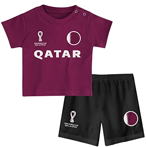 FIFA Ensemble t-Shirt et Short Officiel de la Coupe du Monde 2022 – Qatar – Home Campagne, Rouge, 24 Mois Mixte Enfant