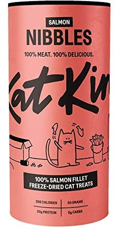 KatKin Salmon Nibbles (50g Tube) - 100% Fresh Fillet Freeze-Dried Cat Treats Made in the UK for Cats and Kittens