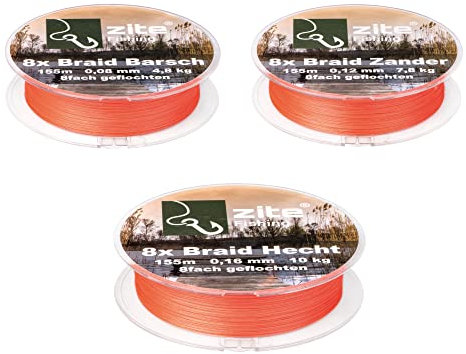 Zite Fishing Geflochtene Angel-Schnur 8fach Set – Geflechtschnur 8X Braid Barsch Zander Hecht Spinnfischen - Rundgeflochten 3x155m Zielfisch-Schnur