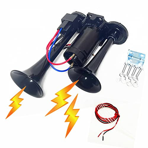 YIYIDA Klaxon de Voiture Électrique à Double Tube Noir 165db - Air Horn Trompettes 12V pour Voiture, Camion, Bateau